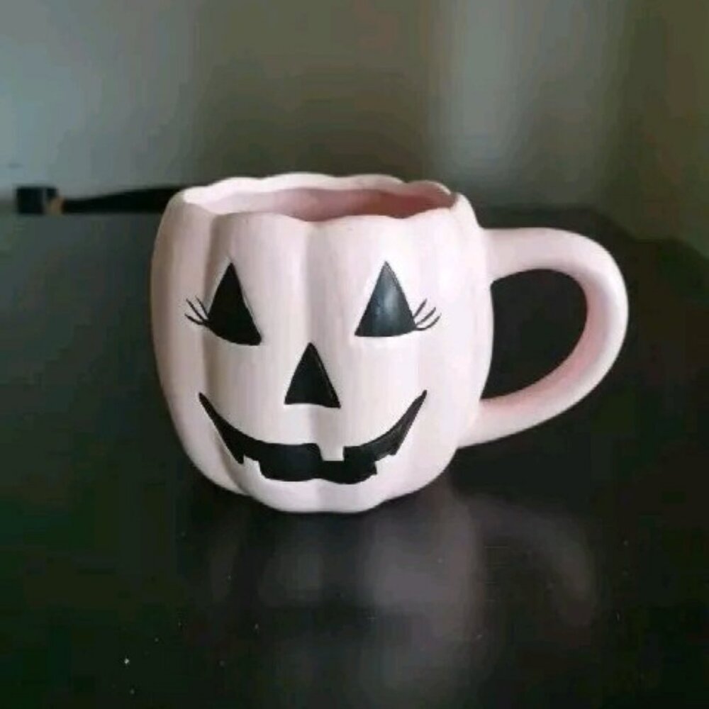Celebrate It Pink Figural Jack O Lantern Mug 16 Oz Halloween Ceramic‎